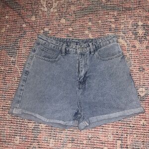 Light washed rolled denim shorts